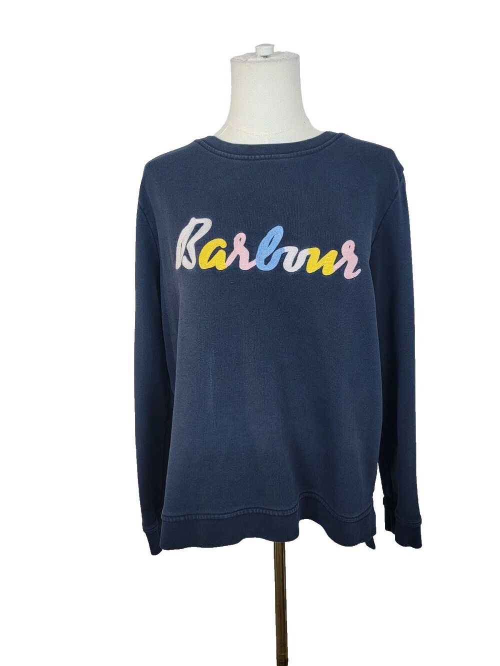 Barbour Navy Sweatshirt Multi Color Logo Womens US Size 8 100% Cotton